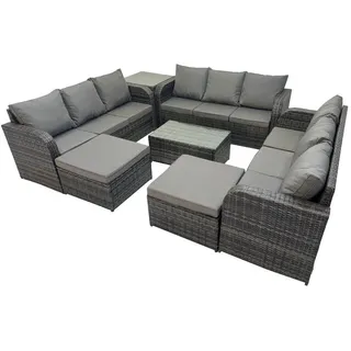 Fimous Gartenmöbelgarnitur mit Kissen Polyrattan Dunkelgrau 11-Sitzer , Metall, Kunststoff, Glas , Füllung: Schaumstoff,Schaumstoff , rechteckig , Gartenmöbel, Gartengarnituren, Gartenmöbel-Sets