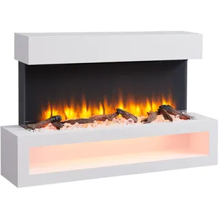 BALDERIA Elektrokamin Nikos, Elektrischer Wandkamin, Weiß | 3D-Flammeneffekt, Elektro Heizung 2000W, LED-Beleuchtung, Fernbedienung, Startsteuerung, Timer & Thermostat