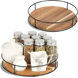 Drehbare Servierplatte Holz, Pizzabrett Drehbar, Drehplatte, Servierteller, Tortenplatte, Drehteller,Gewürzregal,für Käse Wurst Pizza Snacks (Ø 23 cm)