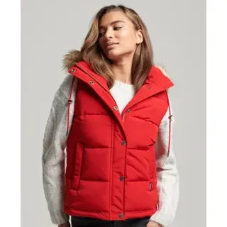 Superdry für Damen. W5011551A Steppweste aus Kunstpelz Everest rot (XS), Lässig, Polyester