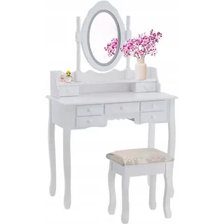 Schminktisch – mit Spiegel, Licht und Hocker – 90 x 40 x 146 cm – weiß - Weiß