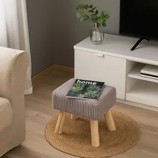 Cord-Pouf - Gepolsterte Fußstütze mit Holzbeinen