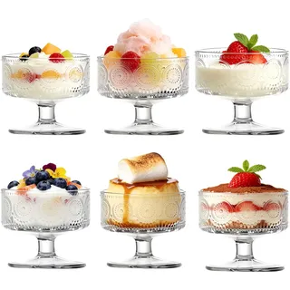 Haayymo Set mit 6 Dessertschalen aus Glas, 180 ml, Eisbecher, bleifrei & spülmaschinenfest, Servierschalen für Eis, Obstsalat, Pudding & Cocktails, perfekt für Hochzeiten & Partys