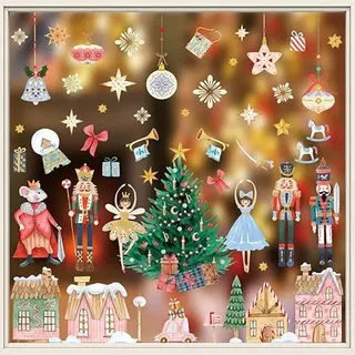 AIBIIN Weihnachts-Fensteraufkleber - Cartoon-Nussknacker, Rosa, für Zuhause und Party-Dekorationen, Doppelseitig, Wiederverwendbar, 8 Blatt