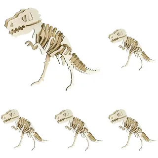 Pebaro 856/3L Holzbausatz Tyrannosaurus Lasercut, 3D Puzzle, Holzpuzzle, Holzfarben (Packung mit 5)