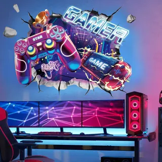 SHUCHING Wandtattoo Gaming 3D XXL, Wandsticker Gamer, Selbstklebend Wandaufkleber für Jugendzimmer Kinderzimmer Jungen Schlafzimmer Spielzimmer