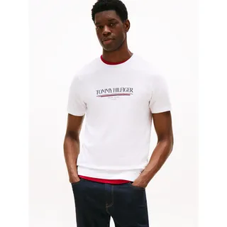 Tommy Hilfiger Herren, T-Shirt Kurzarm Brand Love Tee aus Baumwolle, weiß, (White), XXL,