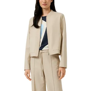 Kurzjacke S.OLIVER BLACK LABEL, Damen, Gr. 34, beige, Web, Obermaterial: 62% Polyester, 33% Viskose, 5% Elasthan, unifarben, regular fit normal, gerader Abschluss, Jacken Kurzjacke, mit Taschen