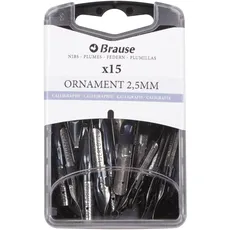 Brause 152025B - Packung mit 15 Ornamentfedern 2,5mm, mit Reservoir, für Überschriften und Ornament, ideal für Kalligraphie, 1 Box