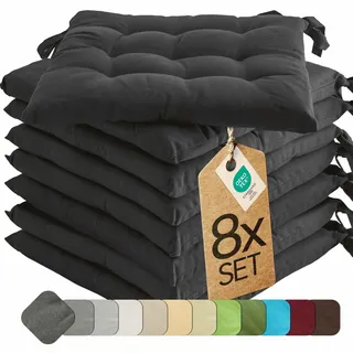 etérea Basic Sitzkissen 40x40 cm 8er Set mit Bändern Anthrazit | Mit Bändern · Fest gepolstert · Indoor & Outdoor · 30°C waschbar · 55% Baumwolle, 45% Polyester · OEKO-TEX Made in Green
