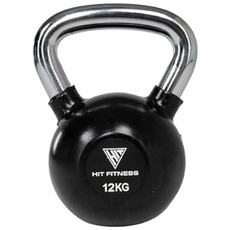 Hit Fitness Unisex-Adult Kettlebell with Handle | 12kg, Black & Chrome, 18 x 18 x 25 cm