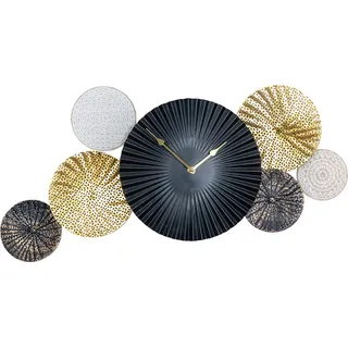 Wanduhr 64x31cm Metall Schwarz Gold Wandbild Wanddeko Uhr Metallbild Wandkunst - Gold, Schwarz