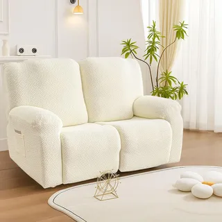 BOUFEIDA 6-Teilig All-Inclusive Sesselbezug, 2 Sitzer Relaxsessel Sesselbezug Stretchhusse mit Taschen, Sesselschoner für Fernsehsessel und Relaxsessel, Anti-Rutsch High Stretch Mit Elastischem Boden