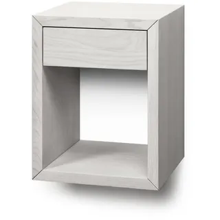 Woodek Design Nachttisch HUGO, kompakter Nachtschrank mit Ablage, H 39 x B 30 x T 30 cm (Ablagetisch aus Eiche mit weißer Öloberfläche, 1-St., schwebendes Wandregal), griffloser Beistelltisch mit Schublade weiß
