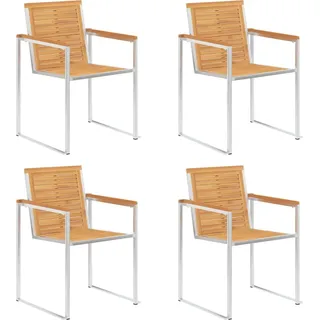 4 Stk. Gartenstühle Massivholz Teak und Edelstahl - Braun, Bunt