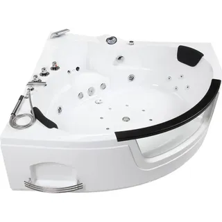 HOME DELUXE - Whirlpool - Laguna L Mini - Weiß, Maße: 135x135x65cm, inkl. Radio, Heizung und Lichttherapie I Eckwanne für 2 Personen, Indoor Badewanne