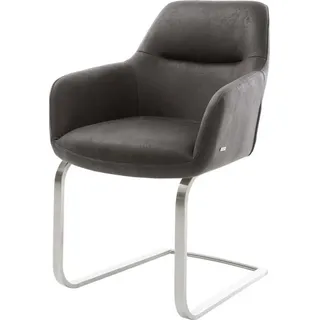 DeLife Freischwinger Pejo-Flex Mikrofaser Anthrazit Vintage Freischwinger flach Edelstahl Taschenfederkern