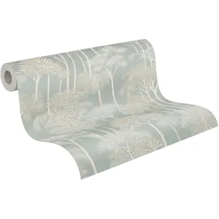 A.S. Création Palmenblatt-Vliestapete – Creme, Grün, Weiß – 10,05 x 0,53 m