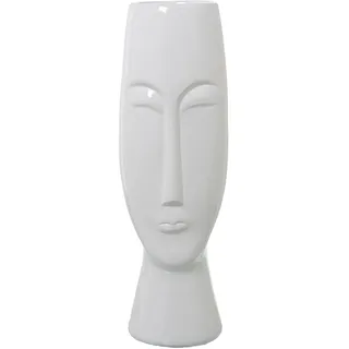 Bodenvase mit Gesicht aus Keramik in weiß glänzend 15x15x50 cm
