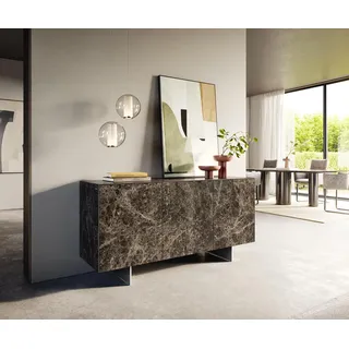 DELIFE Sideboard Cuor 150 cm Keramik Emperador Extra Lucidato Dunkelbraun 3 Türen Fuß Schwebeoptik Edelstahl - Dunkelbraun, Braun