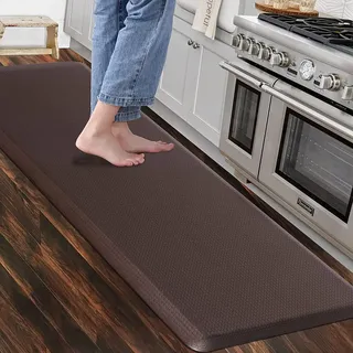 Carvapet rutschfest Küchenteppich Anti Ermüdungsmatte Küchenläufer Schaum-Stehmatten PVC Abwischbar Laufteppich Küchenmatte Bodenmatte (Braun,44x152cm)