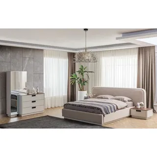 Beige Schlafzimmer Möbel Textilbett Holz Schminktische 2x Nachttische - Beige