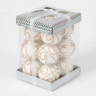 SHATCHI 12 x Christbaumkugeln zum Aufhängen, weicher Schaumstoff, glitzernd, verziert, bruchsicher, Christbaumschmuck, Tischdekoration, weiß, 4 cm