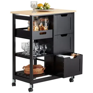 SoBuy Küchenwagen mit 2 Ablagen und 1 Tablett Küchenregal 67x84x37cm Schwarz FKW79-SCH