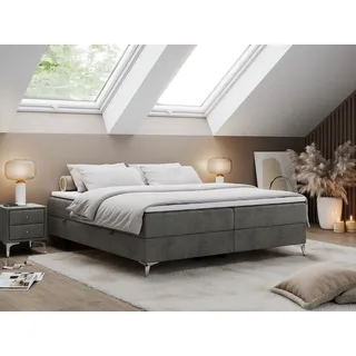 Boxspringbett ohne Kopfteil mit Bettkasten, Bett niedriges Kopfteil, Polsterbett ohne Kopfteil - LESS - 200x200cm - Dunkelgrau - H4 - Dunkelgrau