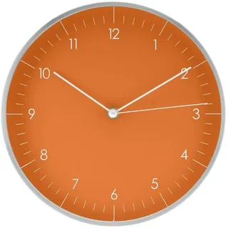 LUUK LIFESTYLE Moderne Quarz Wanduhr, Geräuschlos, 24,8cm, Orange & Silber | mit Sekundenzeiger, Quarzwerk, geräuschlos und ohne Ticken für ruhige Räume, oranges Stil, Deko für Büro, Küche, Esszimmer