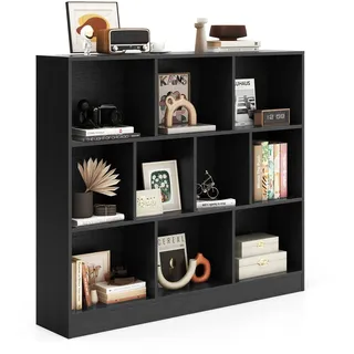 FANTASK Bücherregal 3 Ebenen, 120 x 24 x 104 cm, Würfelregal mit 10 Fächern, Standregal, Aufbewahrungregal für Wohnzimmer, Schlafzimmer, Arbeitszimmer, Büro (Schwarz)