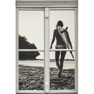 queence Wandsticker »Surferin« Wandsticker, Wandbild, selbstklebend, 3D, Fenster, schwarz