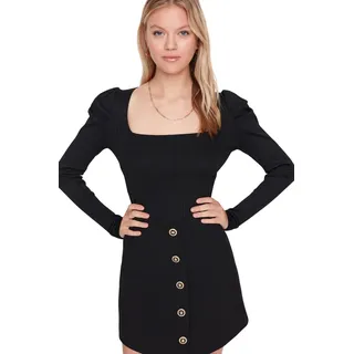 Trendyol Damen Pullover mit quadratischem Kragen, einfarbig Sweatshirt, Schwarz, 36