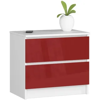 Kommode in rot Hochglanz mit 2 geräumigen Schubladen, 60 cm breit, 55 cm hoch Organizer Kommode mit Schubladen Holz Highboard Sideboard Schrank - Rot