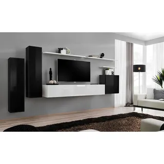 Wohnwand Set 7tlg TV-Ständer Luxus Designer Sideboard Wohnzimmer Wandregal Neu - Schwarz