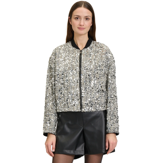 Jackenblazer BETTY & CO "Blouson mit Pailletten", Damen, Gr. 38, schwarz (schwarz, silber), Obermaterial: 100% Polyester PES., Blazer Jackenblazer