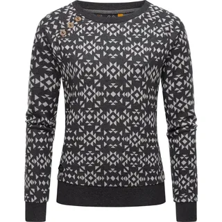 Sweater RAGWEAR "Rundhalspullover Darria Aztec", Damen, Gr. XL, grau (dunkelgrau), Obermaterial: 70% Baumwolle CO. 30% Polyester PES., hüftbedeckend, Rundhals, Sweatshirts Sweater, Leichter Damen Pullover mit coolem Print-Muster