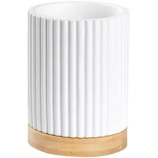 Sadena Zahnputzbecher , Weiß , Holz, Kunststoff , Bambus , 8x11x8 cm , Badaccessoires, Zahnputzbecher