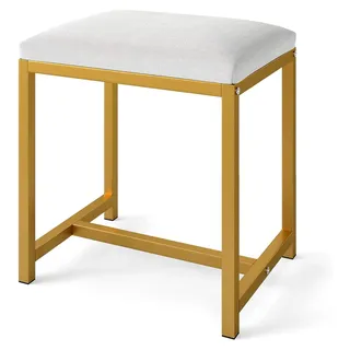 Schminkhocker mit gepolsterter Sitzfläche, moderner Barhocker mit Metallbeinen, Polsterhocker für Make-up, Eitelkeitshocker für Schlafzimmer und Wohnzimmer (Weiß + Gold) - Weiß, Gold