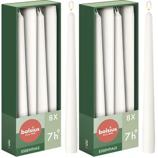 Bolsius Glatte Spitzkerzen - Weiß - Set 8 Stück im Karton - Dekorative Haushaltkerzen - Brenndauer 7 Stunden - Unparfümierte - Natürliches Pflanzenwachts - Ohne Palmöl - 24,5 cm (Packung mit 2)