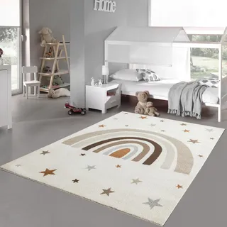 Teppich-Traum Kinderteppich Regenbogen Sterne Creme Weich 140x200 cm | Kuschelig weich, pflegeleicht, robust, rutschfest, schadstofffrei und OEKO-TEX geprüft, für Kinderzimmer & Leseecke
