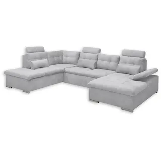 Stella Trading ED EXCITING DESIGN Wohnlandschaft in U-Form, Stoffbezug Hellgrau - Ausziehbares Sofa mit Schlaffunktion und Bettkasten - 324 x 107 x 170 (218) cm (B/H/T)