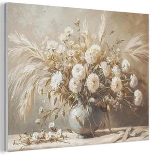 MuchoWow Akustikbild Blumen - Vase - Stilleben - Beige Gemälde 80x60 cm , Creme , Kunststoff , Rechteckig , 80x60x0.9 cm , Tapeten & Wandverkleidungen, Akustikpaneele