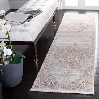 SAFAVIEH Zeitgenössische Teppich für Wohnzimmer, Esszimmer, Schlafzimmer - Shivan Collection, Kurzer Flor, Grau und Rose, 66 X 244 cm