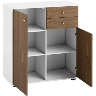 GIANTEX Küchenschrank, Holz Buffetschrank mit 2 Schubladen & 3 verstellbaren Regalen, Aufbewahrungsschrank Sideboard, Beistellschrank für Esszimmer, Wohnzimmer, 74 x 35 x 85,5 cm (Braun + Weiß)