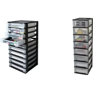 Iris Ohyama, Schubladenschrank/Schubladencontainer - Organizer Chest OCH-2008 - plastik, schwarz, 8 x 7 L, L35,5 x B26 x H96,5 cm + Ohyama, Organizer Chest OCH-2100-10 x 4 L, L35,5 x B26 x H81,5 cm
