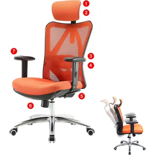 Bürostuhl HWC-J86, Schreibtischstuhl, ergonomisch, verstellbare Lordosenstütze 150kg belastbar ohne Fußstütze, orange - Orange