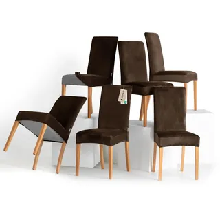 RESTILO Stuhlhussen 6er Set Stretch Stuhlhussen Abnehmbare Waschbare Stuhlbezüge Esszimmerstühle Elastischer Stuhl Überzug für Esszimmer Küche Restaurant Hotel Bankett Hochzeit Party, Sento Braun