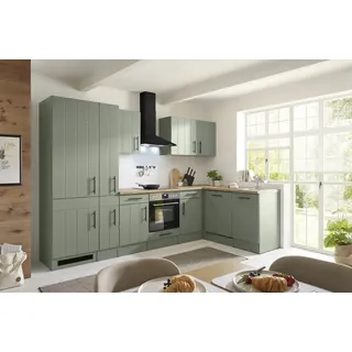 L Küche Einbau Winkelküche Landhaus Grün Anton 310 cm Kühlschrank groß Respekta