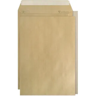 Clairefontaine 7850C - Karton mit 100 Versandtaschen Kraftbraun mit verstärktem Rücken C4-229x324 mm, selbstklebend, 90g, 1 Karton